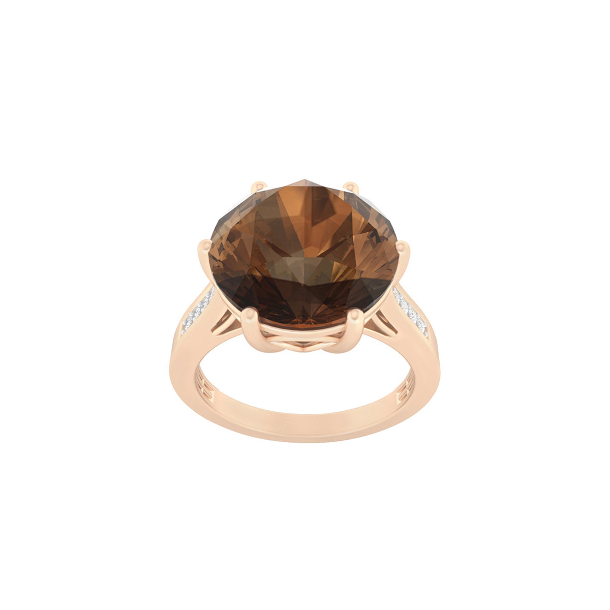Smokey Quartz Ring with White Diamond in 18Kt Gold 6.81cts