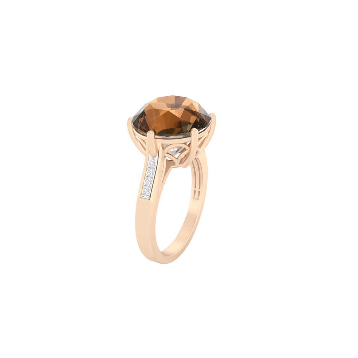 Smokey Quartz Ring with White Diamond in 18Kt Gold 6.81cts