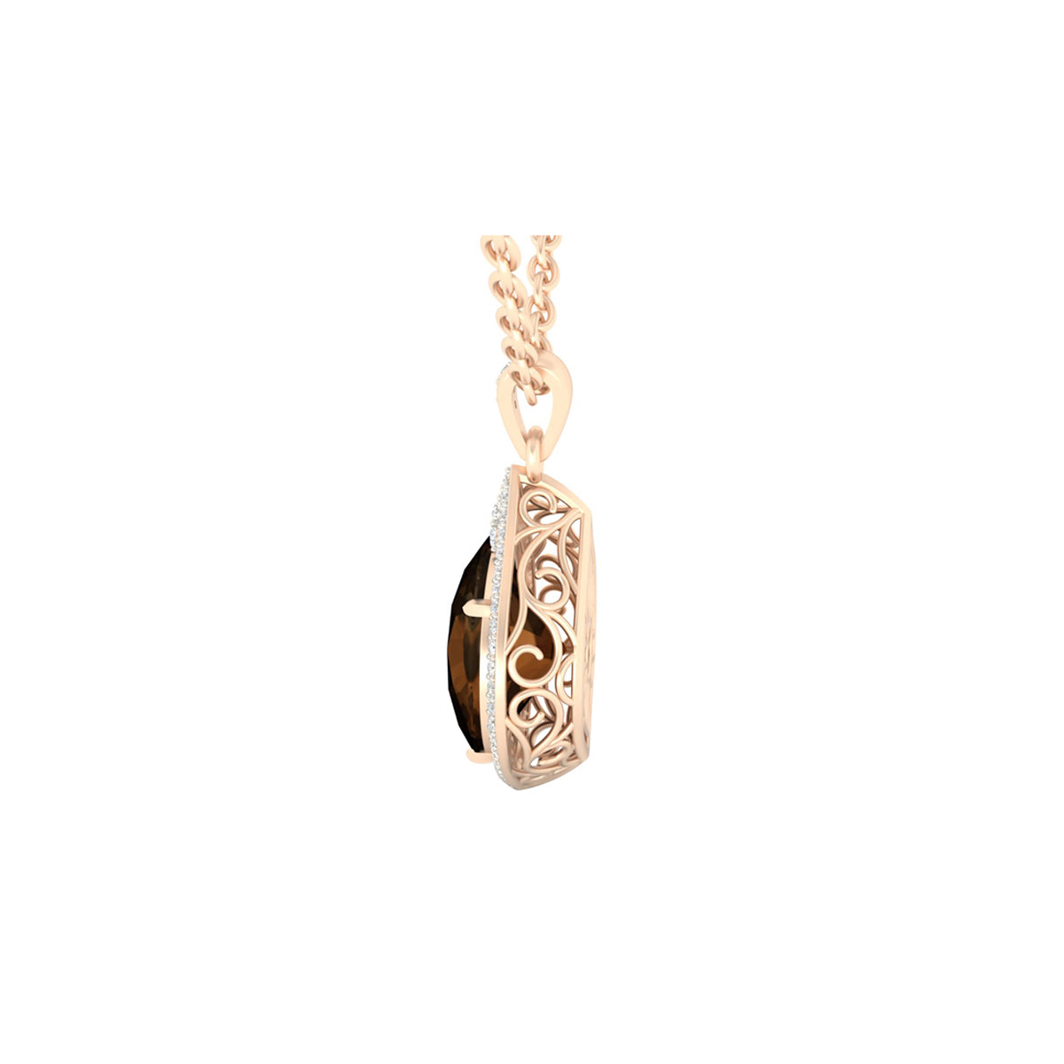 Smokey Quartz Pendant with White Diamond in 18Kt Gold 12.06cts