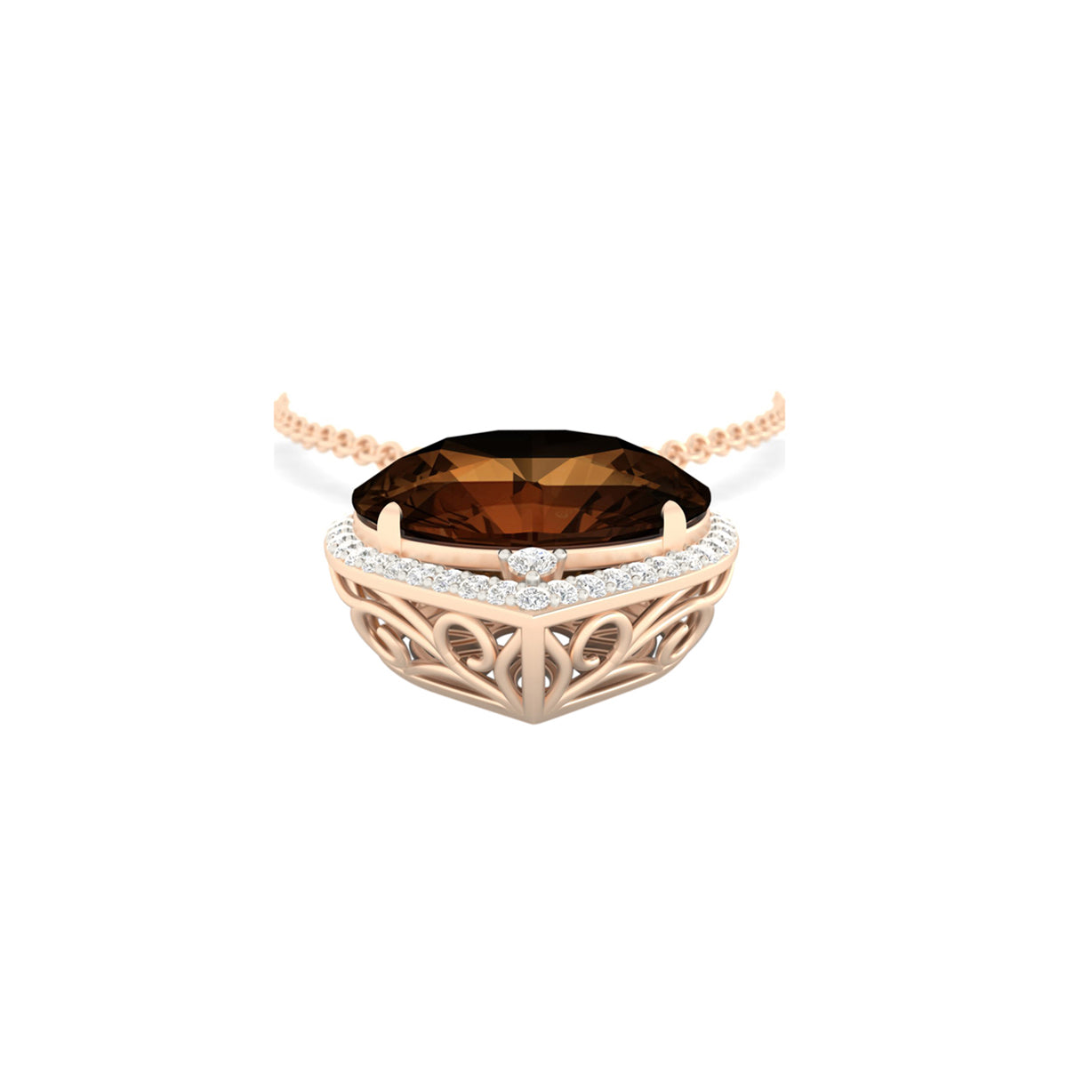 Smokey Quartz Pendant with White Diamond in 18Kt Gold 12.06cts