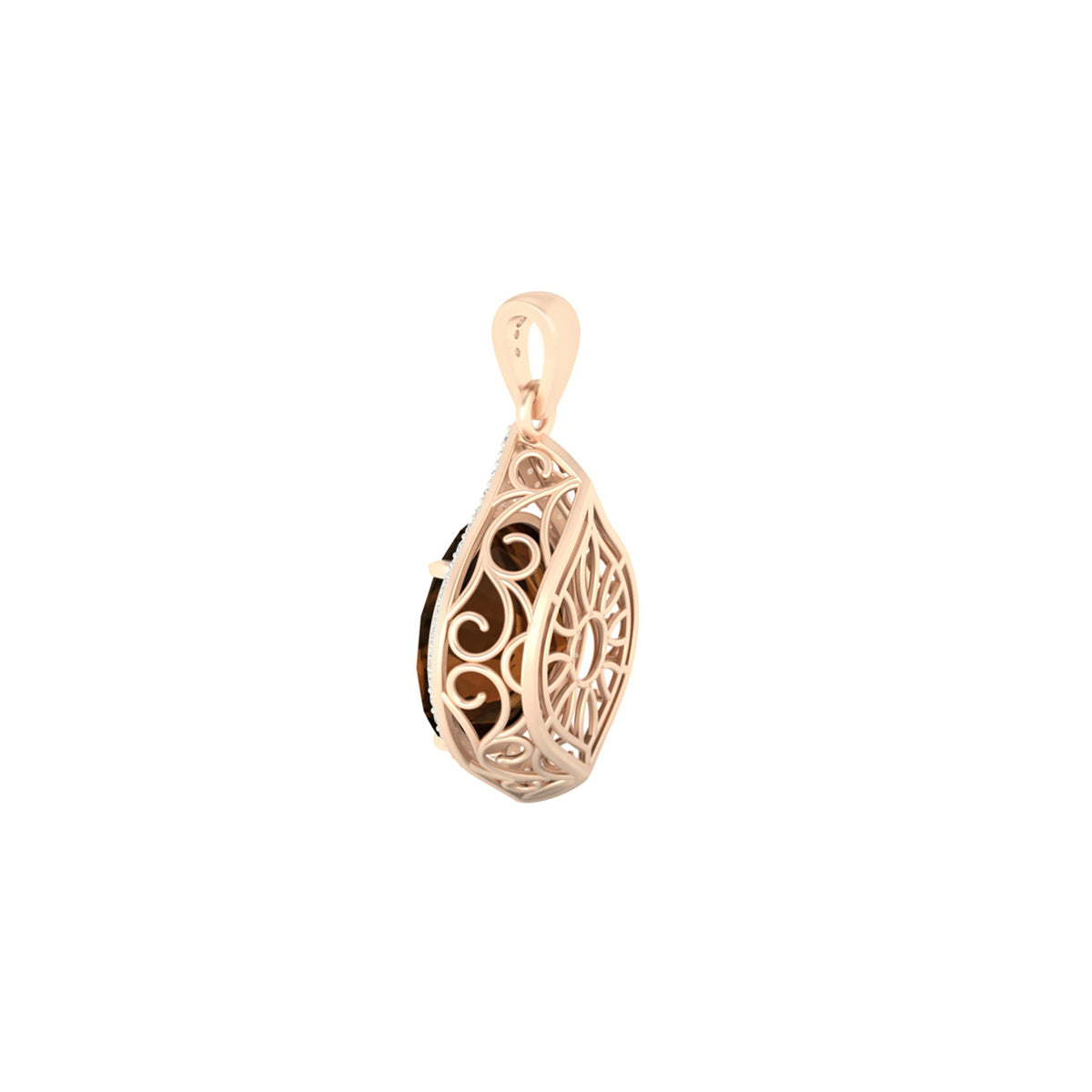 Smokey Quartz Pendant with White Diamond in 18Kt Gold 12.06cts