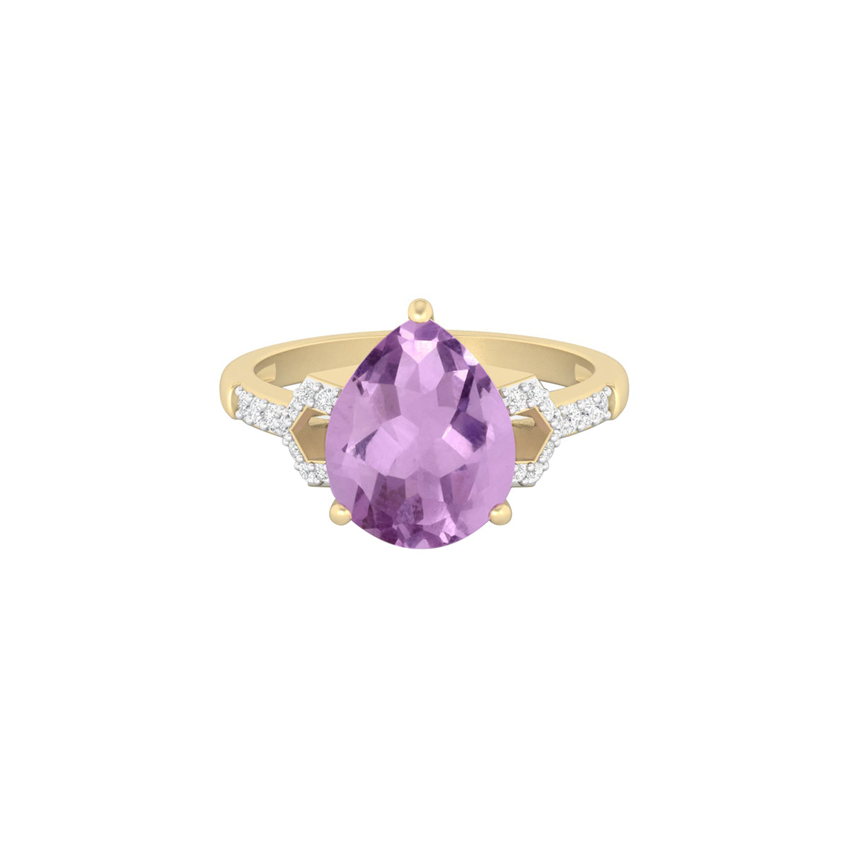Amethyst Ring with White Diamond in 18Kt Gold 3.02cts