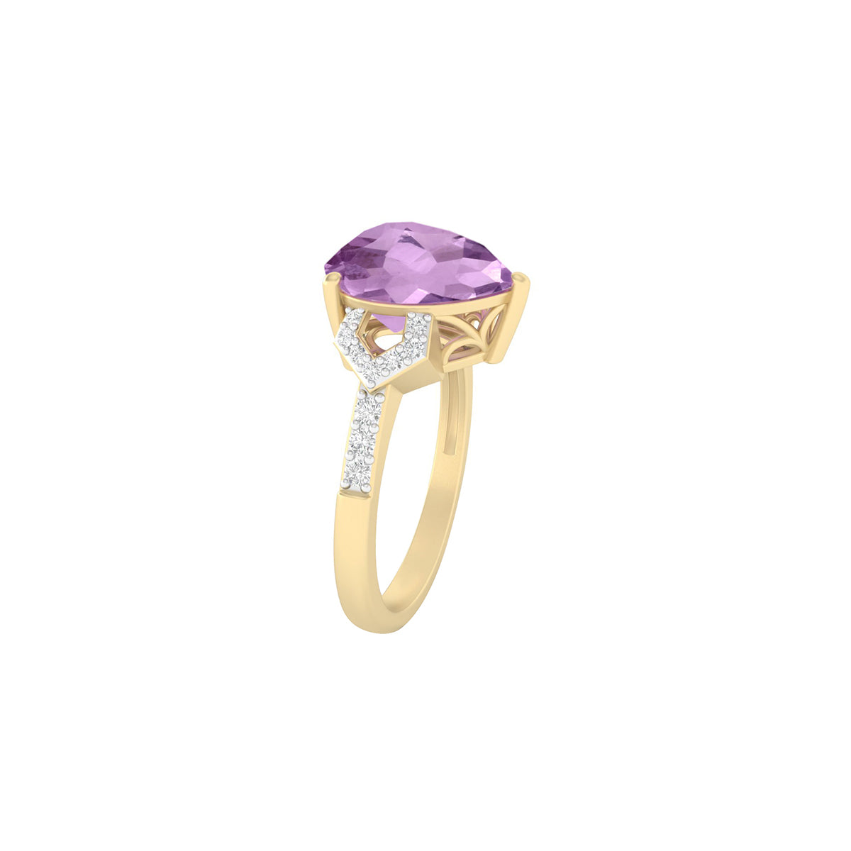 Amethyst Ring with White Diamond in 18Kt Gold 3.02cts