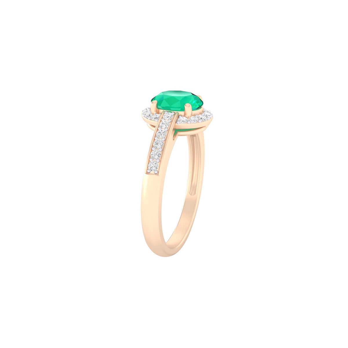 Zambian Emerald Ring with White Diamond in 18Kt Gold 1.00cts