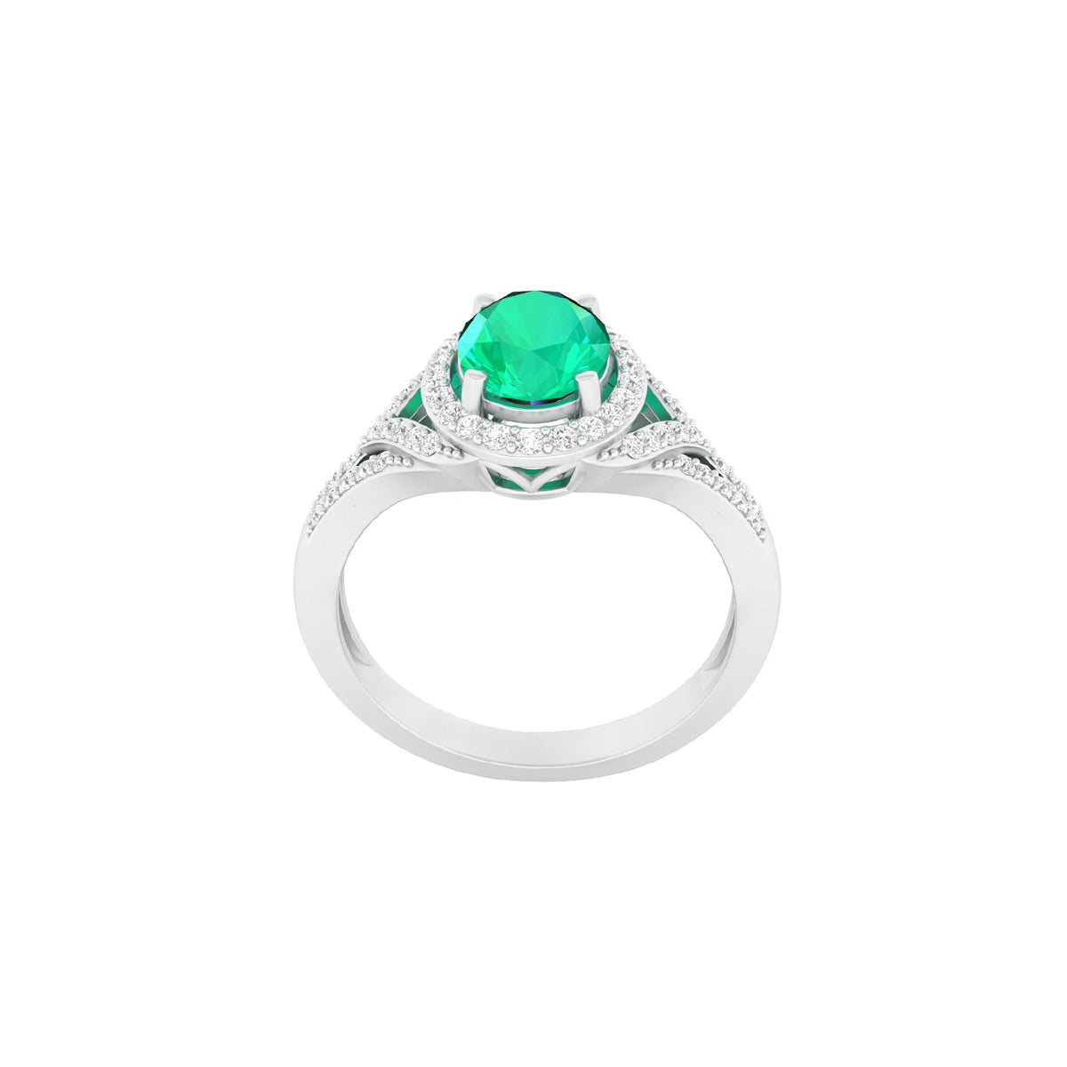 Zambian Emerald Ring with White Diamond in 18Kt White Gold 1.57cts