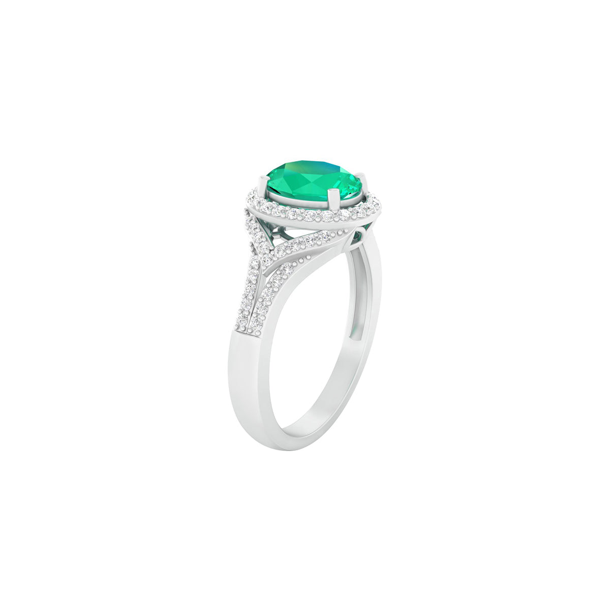 Zambian Emerald Ring with White Diamond in 18Kt White Gold 1.57cts