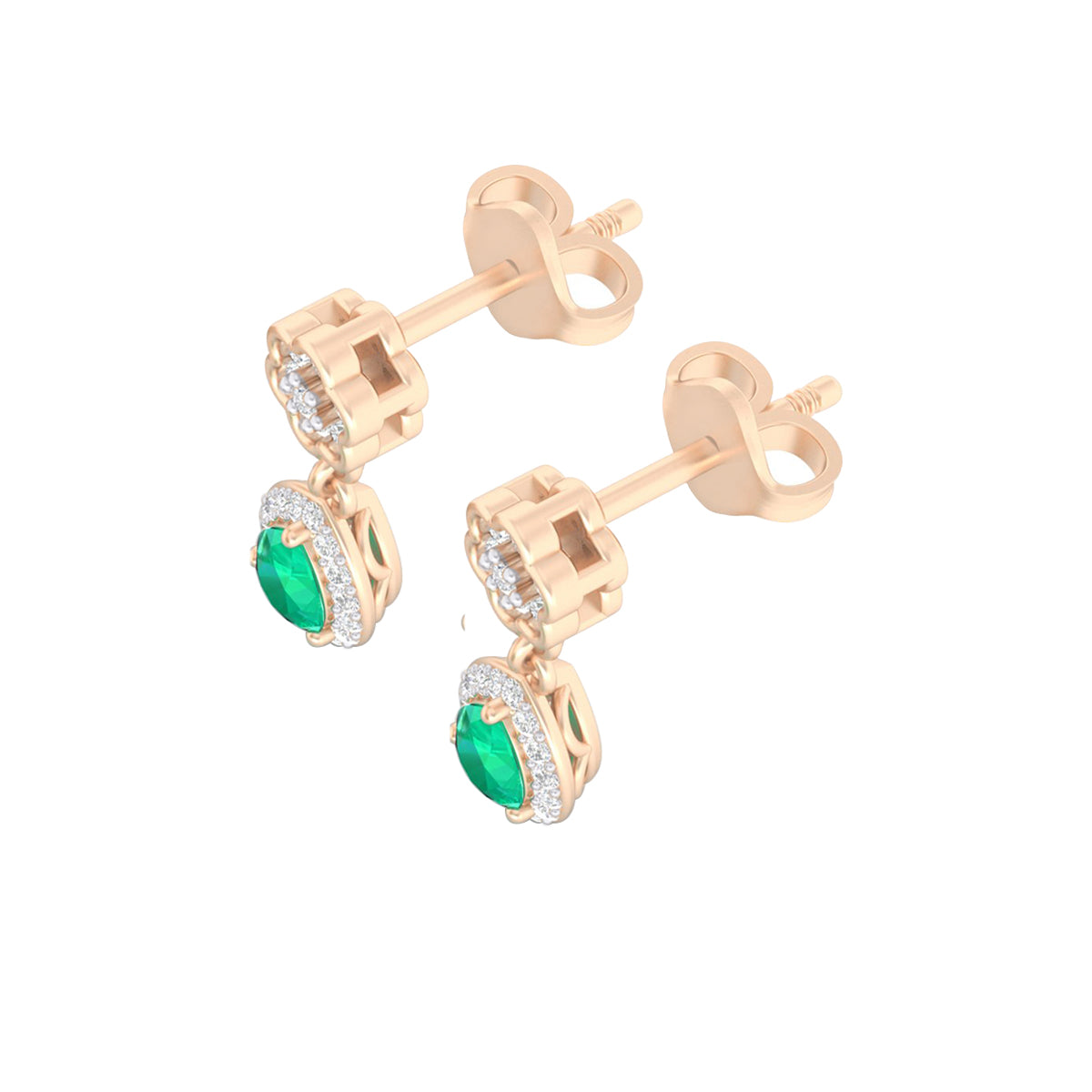Zambian Emerald Drop Earrings with White Diamond in 18Kt Gold 0.85cts