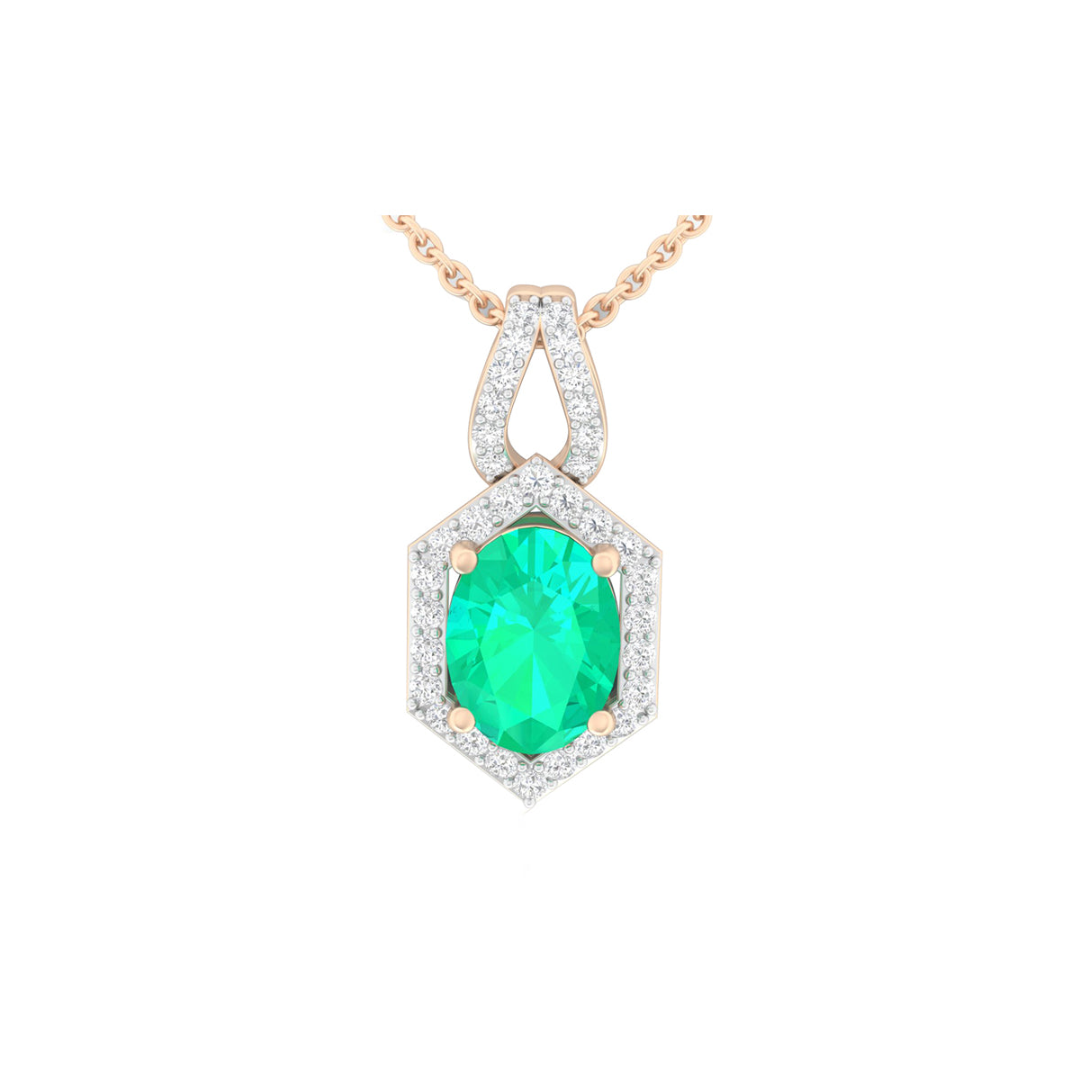 Zambian Emerald Pendant with White Diamond in 18Kt Gold 1.46cts