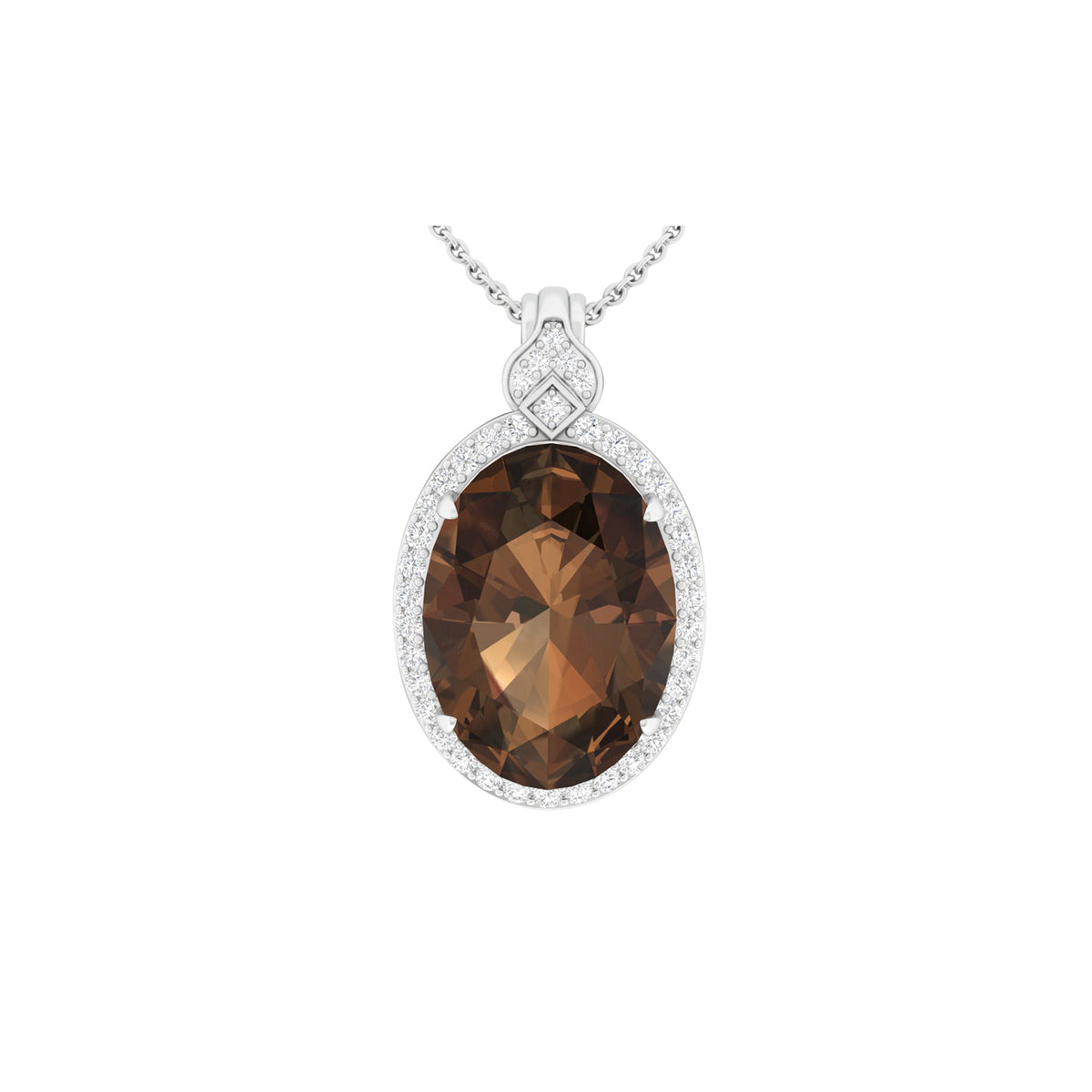 Smokey Quartz Pendant with White Diamond in 18Kt White Gold 11.16cts