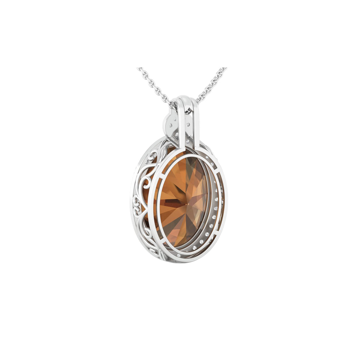 Smokey Quartz Pendant with White Diamond in 18Kt White Gold 11.16cts