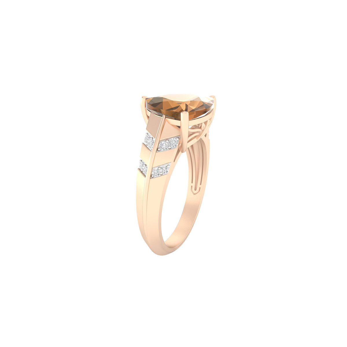 Smokey Quartz Ring with White Diamond in 18Kt Gold 3.03cts