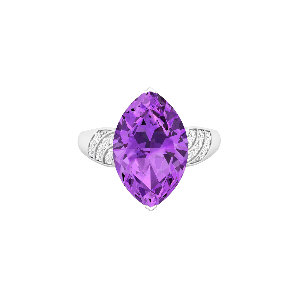 Amethyst Rings with White Diamond in 18Kt White Gold 4.86cts