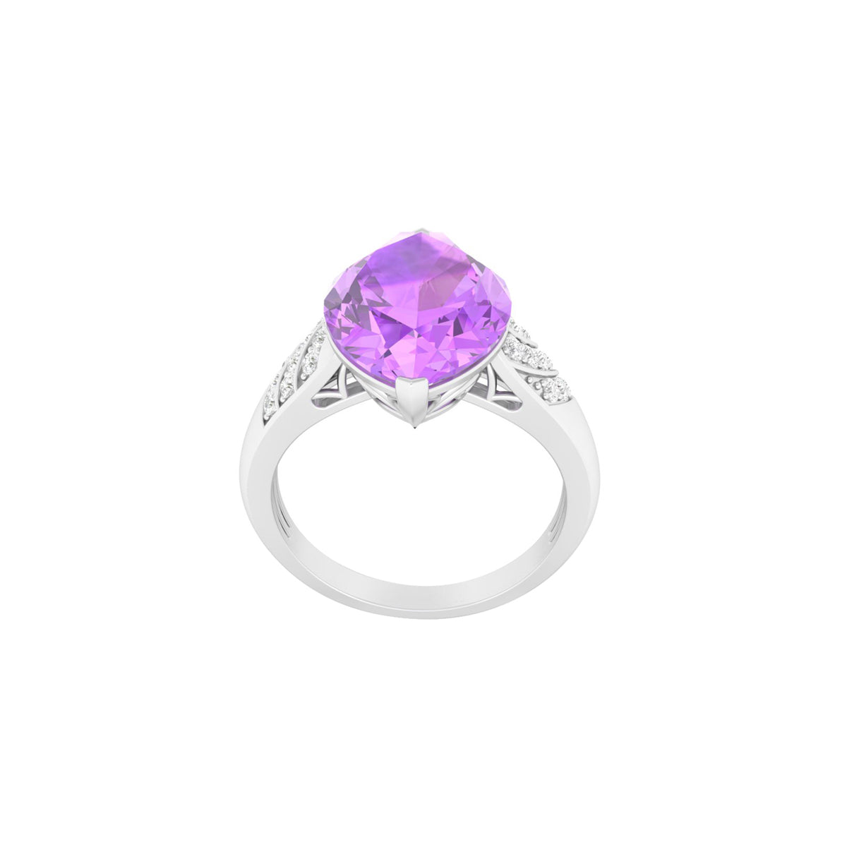 Amethyst Rings with White Diamond in 18Kt White Gold 4.86cts