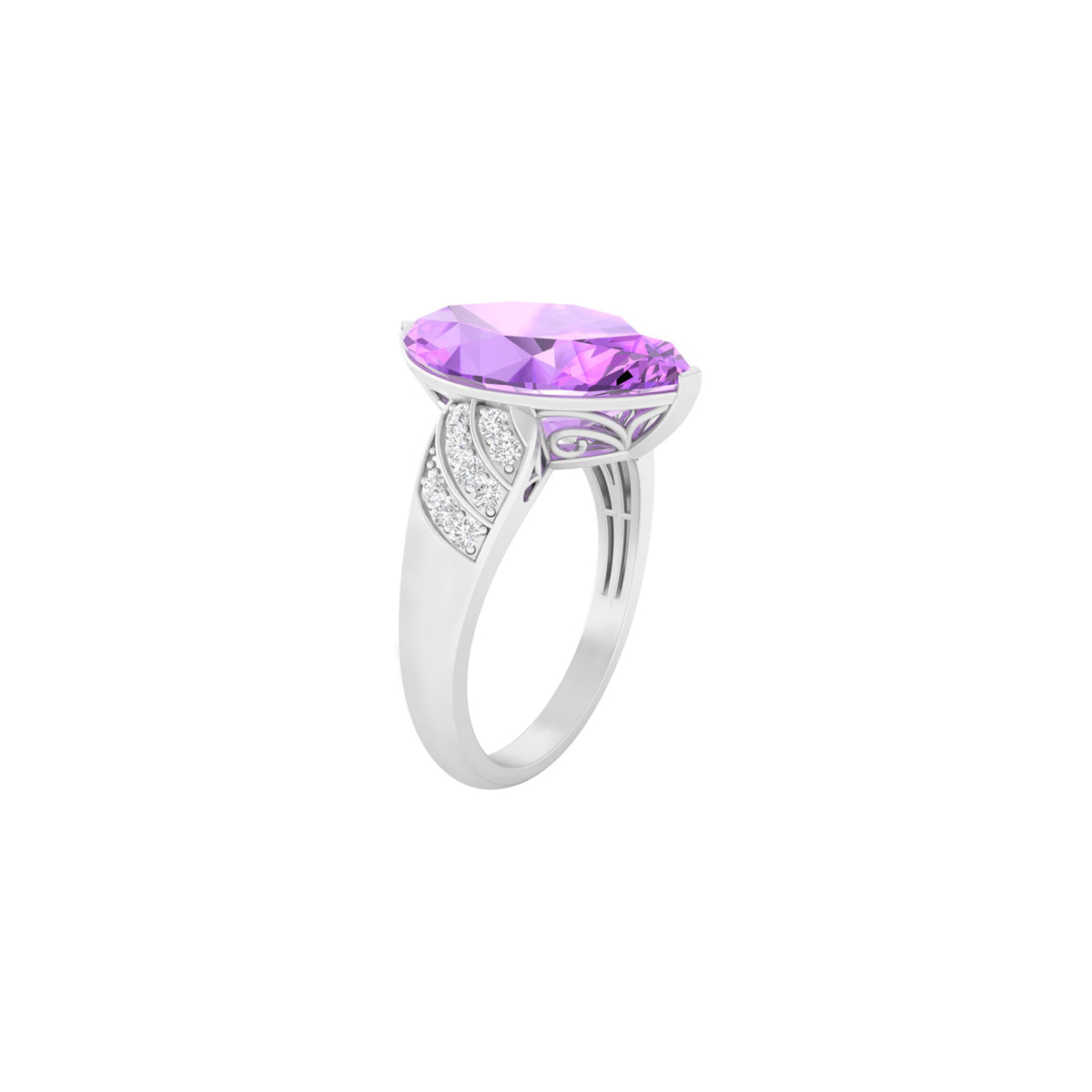 Amethyst Rings with White Diamond in 18Kt White Gold 4.86cts
