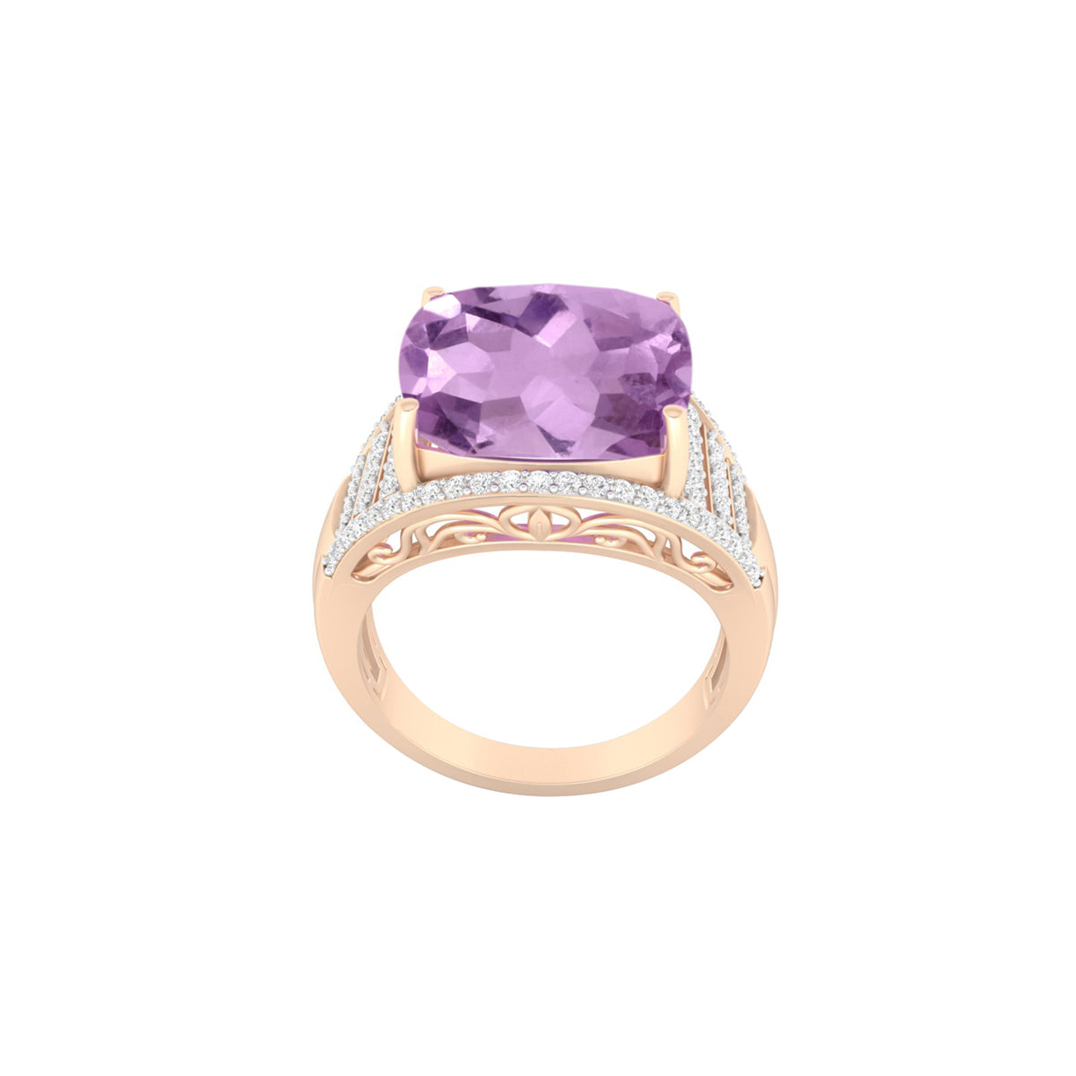 Pink Amethyst Ring with White Diamond in 18Kt Gold 7.16cts