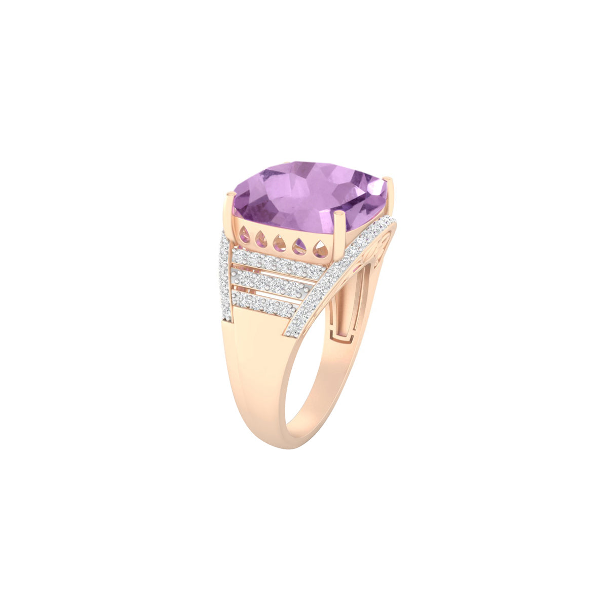 Pink Amethyst Ring with White Diamond in 18Kt Gold 7.16cts