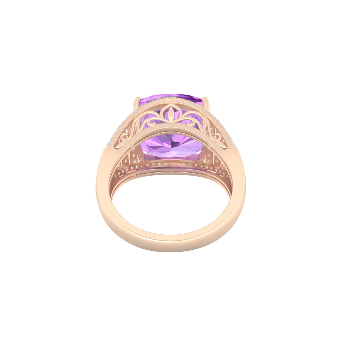 Pink Amethyst Ring with White Diamond in 18Kt Gold 7.16cts