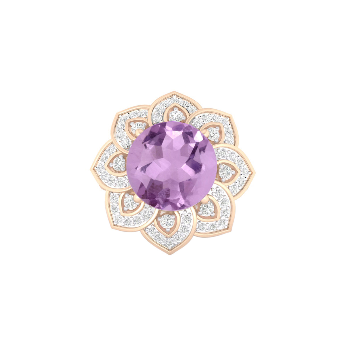 Pink Amethyst Ring with White Diamond in 18Kt Gold 3.51cts