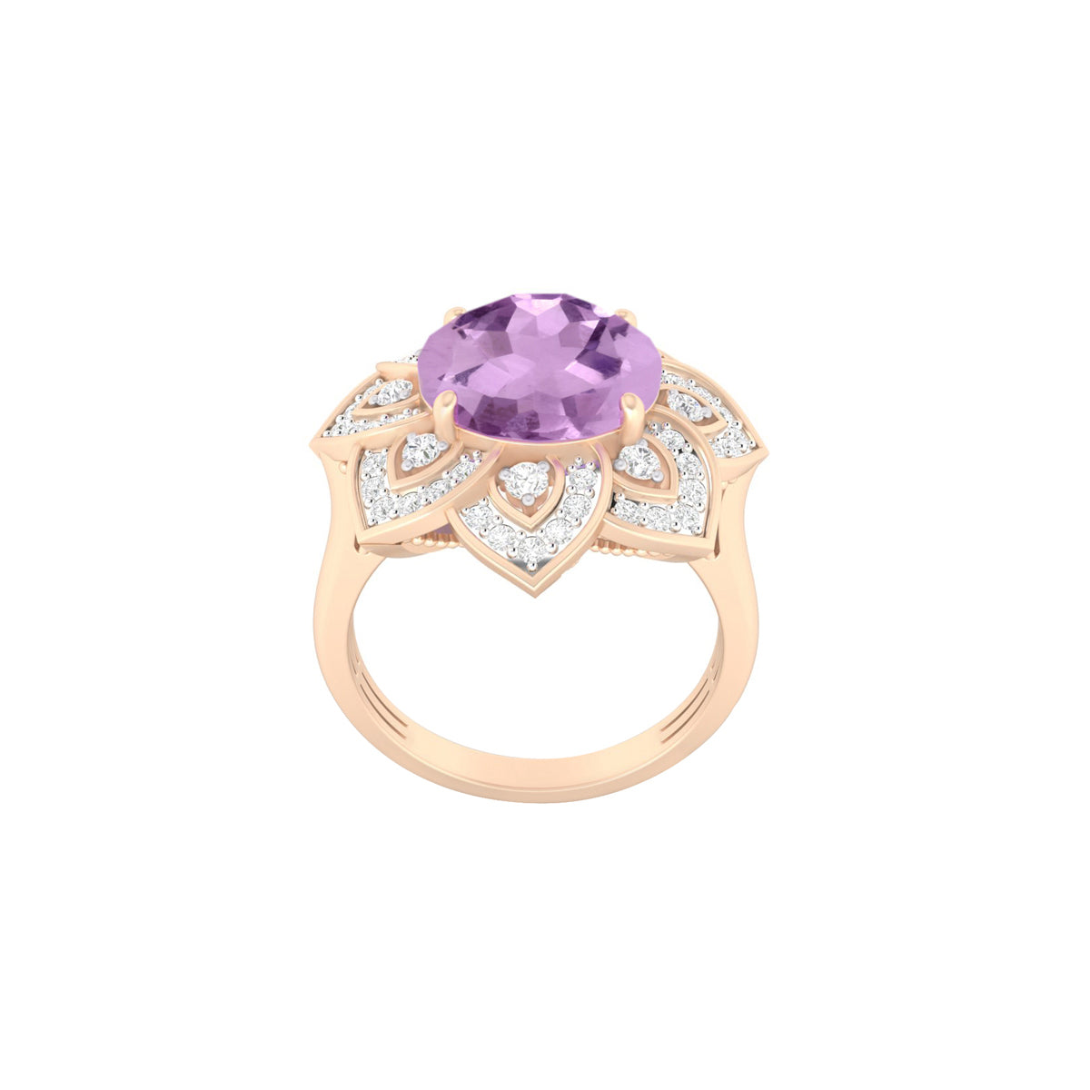 Pink Amethyst Ring with White Diamond in 18Kt Gold 3.51cts