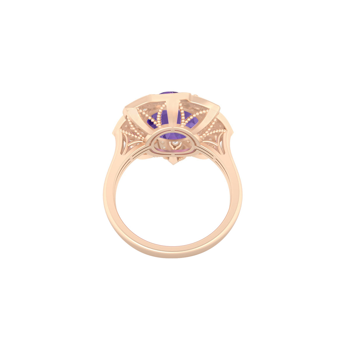 Pink Amethyst Ring with White Diamond in 18Kt Gold 3.51cts