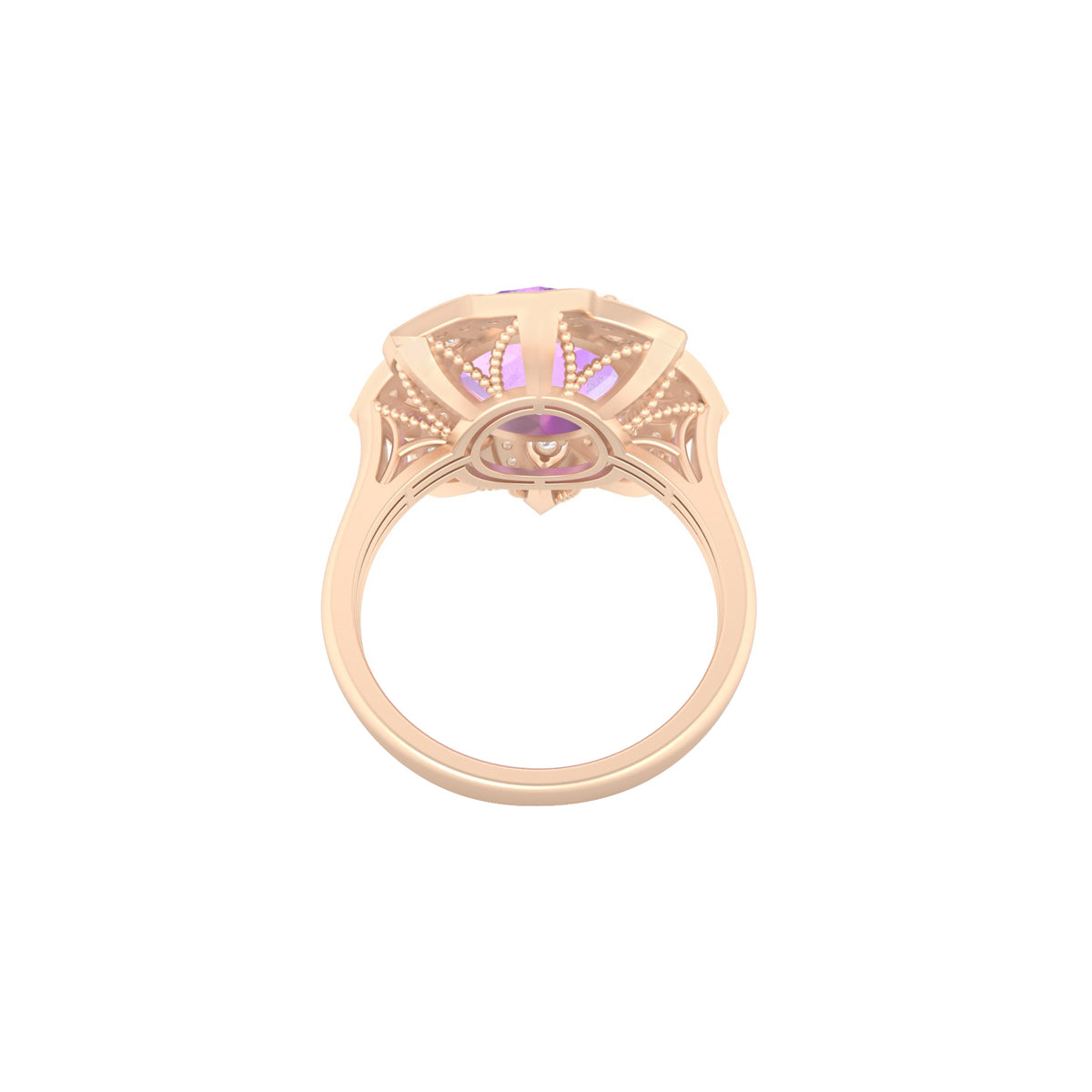Pink Amethyst Ring with White Diamond in 18Kt Gold 3.51cts