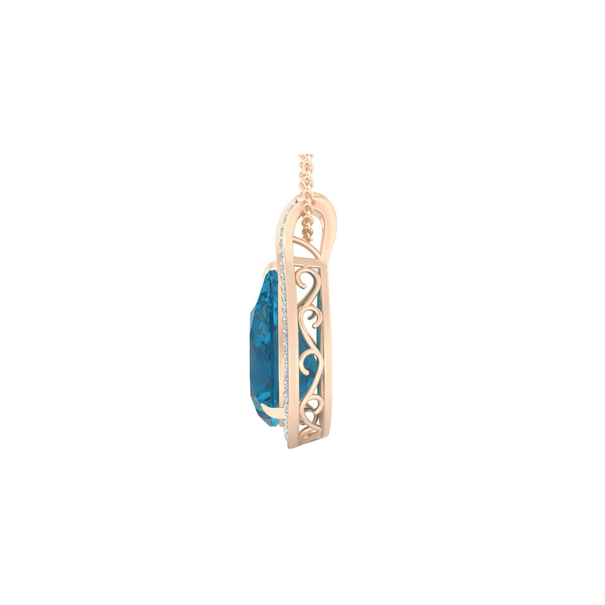 London Blue Topaz Pendant with White Diamond in 18Kt Gold 8.49cts