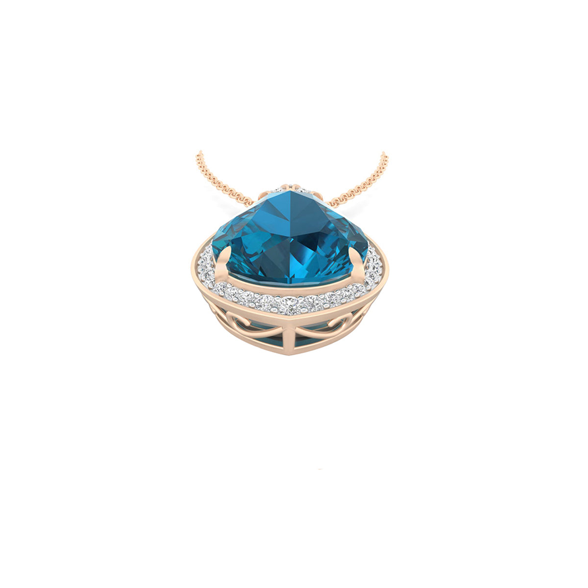 London Blue Topaz Pendant with White Diamond in 18Kt Gold 8.49cts