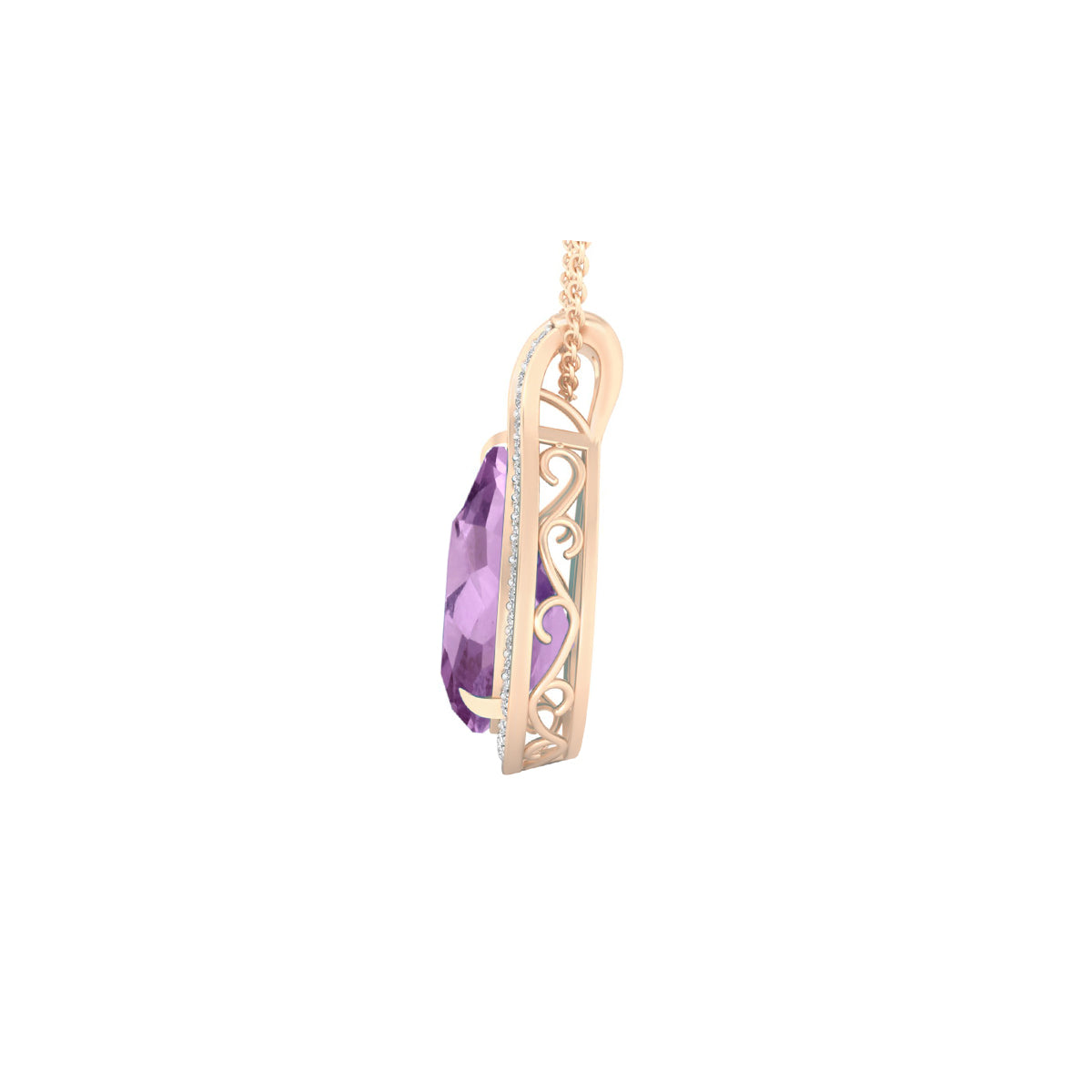 Pink Amethyst Pendant with White Diamond in 18Kt Gold 8.49cts