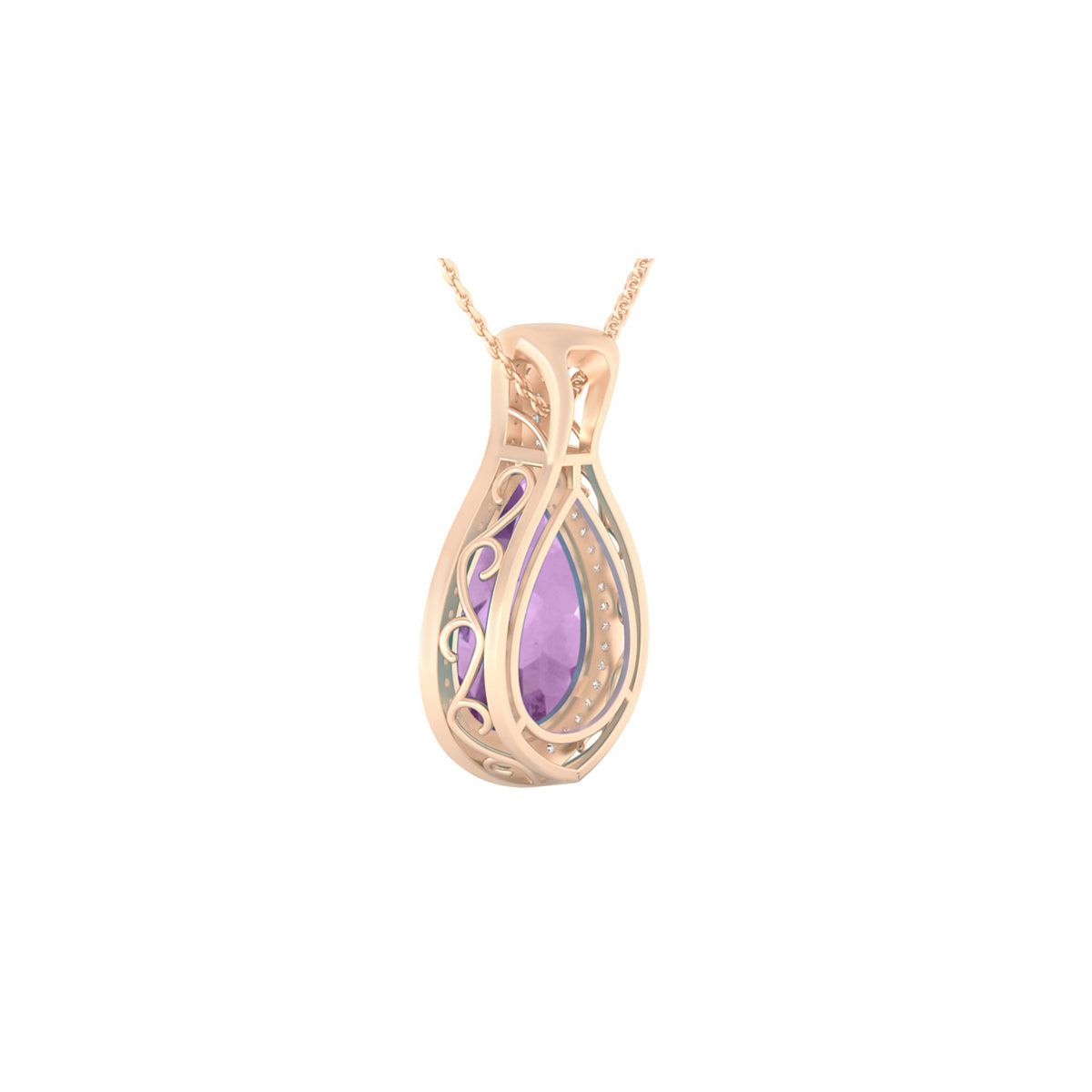 Pink Amethyst Pendant with White Diamond in 18Kt Gold 8.49cts