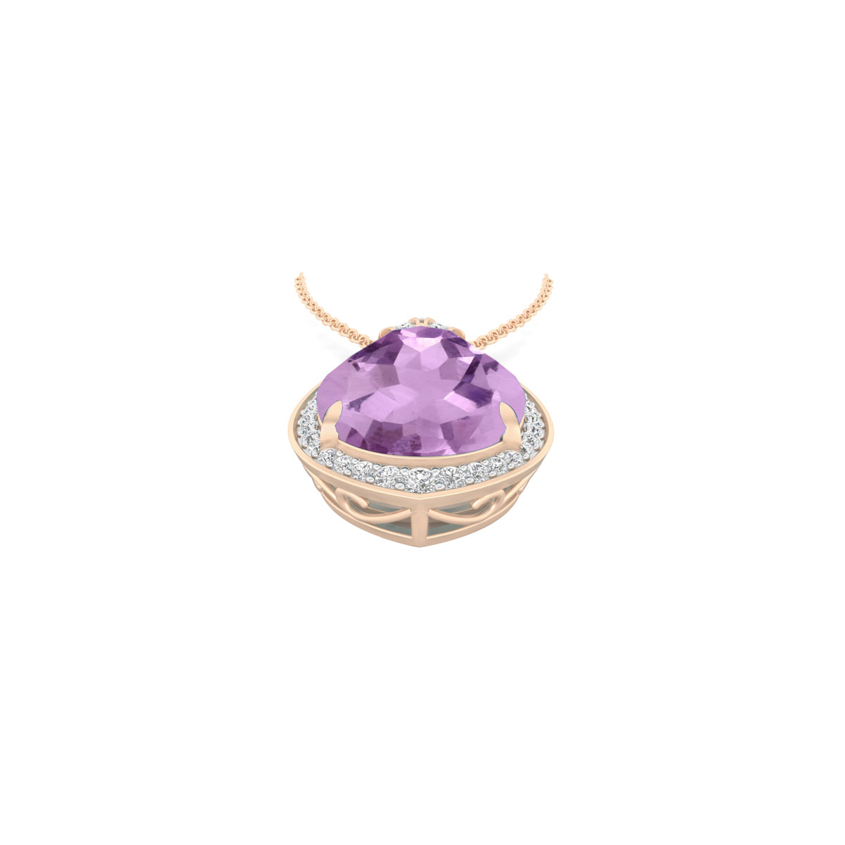 Pink Amethyst Pendant with White Diamond in 18Kt Gold 8.49cts
