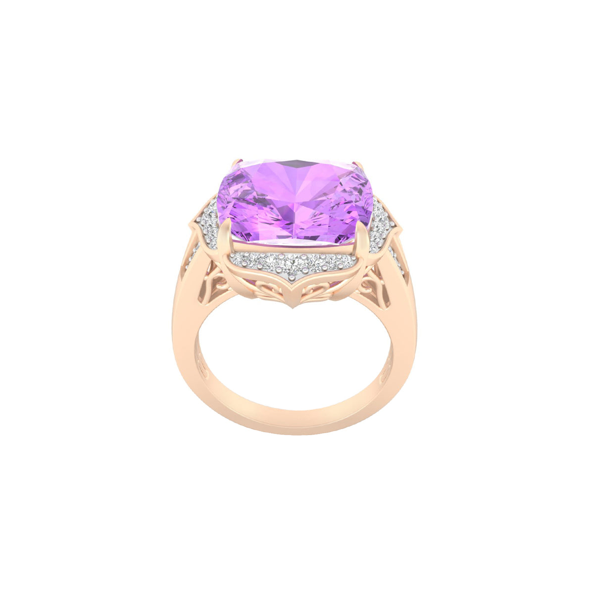 Pink Amethyst Ring with White Diamond in 18Kt Gold 7.00cts