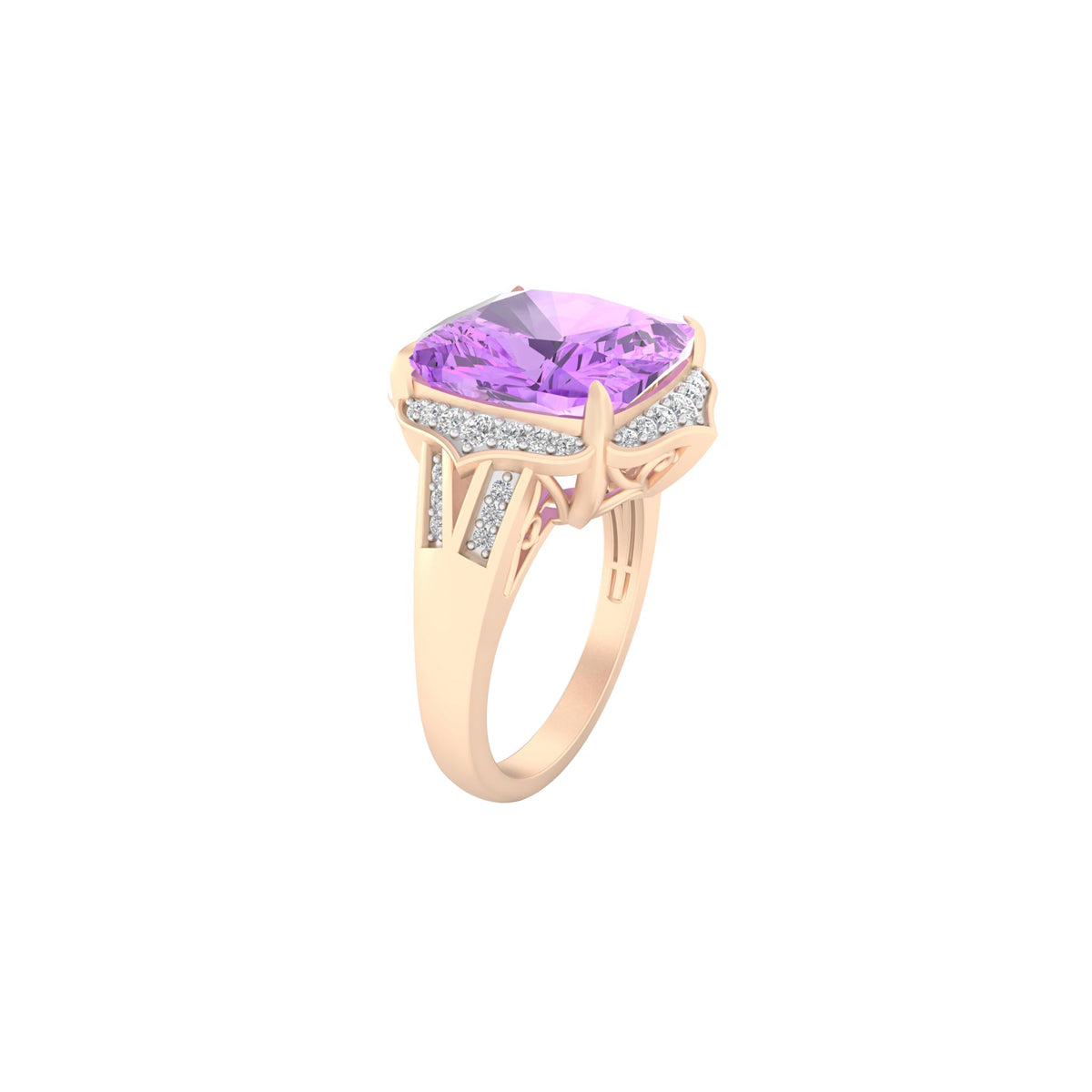 Pink Amethyst Ring with White Diamond in 18Kt Gold 7.00cts