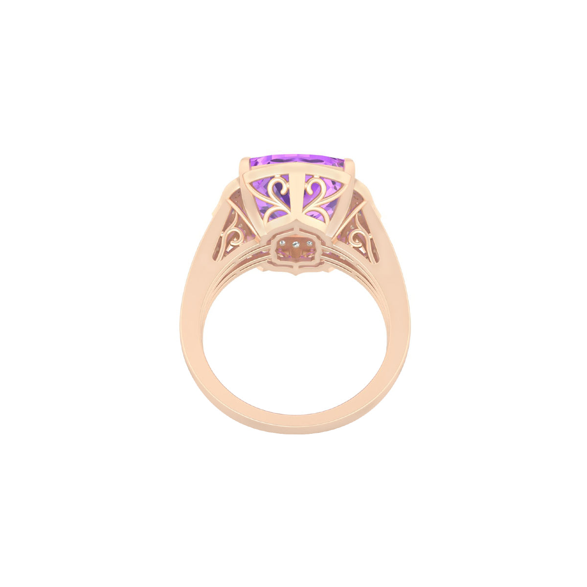 Pink Amethyst Ring with White Diamond in 18Kt Gold 7.00cts