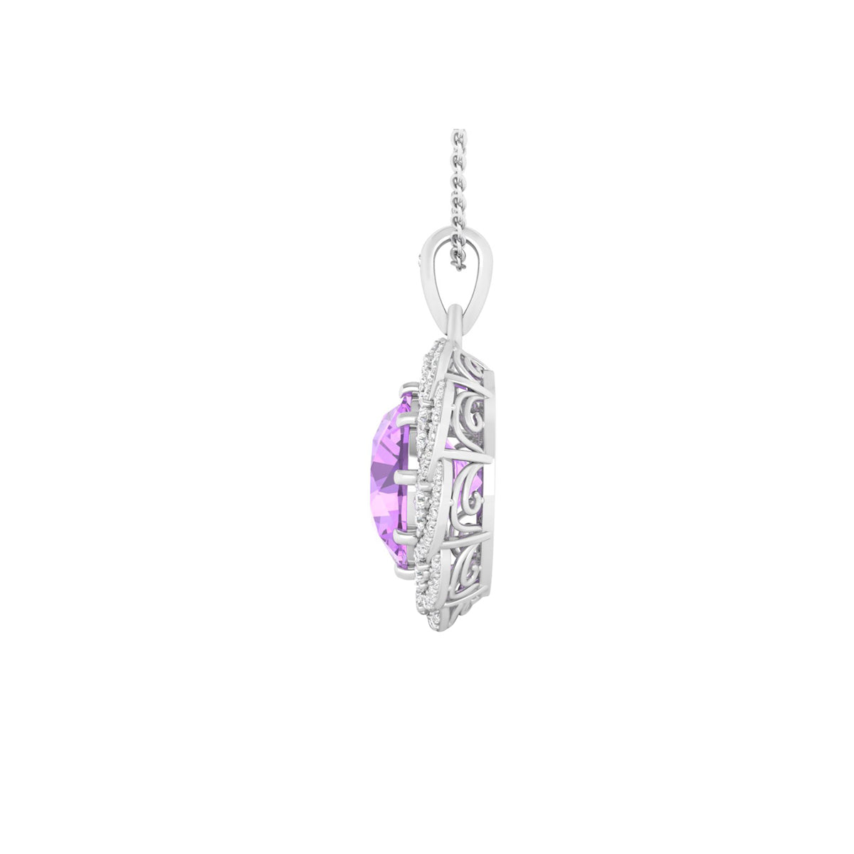 Pink Amethyst Pendant with White Diamond in 18Kt White Gold 6.51cts