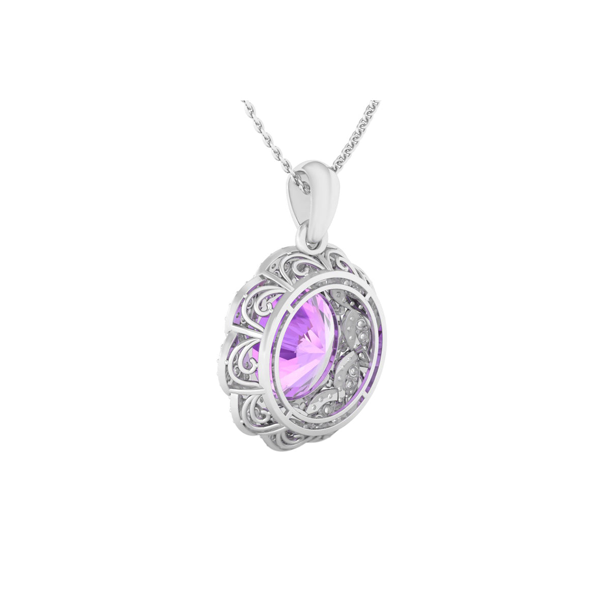 Pink Amethyst Pendant with White Diamond in 18Kt White Gold 6.51cts