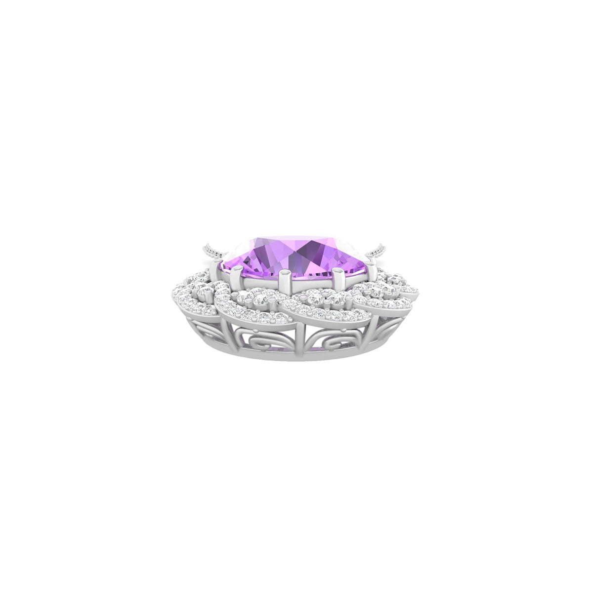Pink Amethyst Pendant with White Diamond in 18Kt White Gold 6.51cts