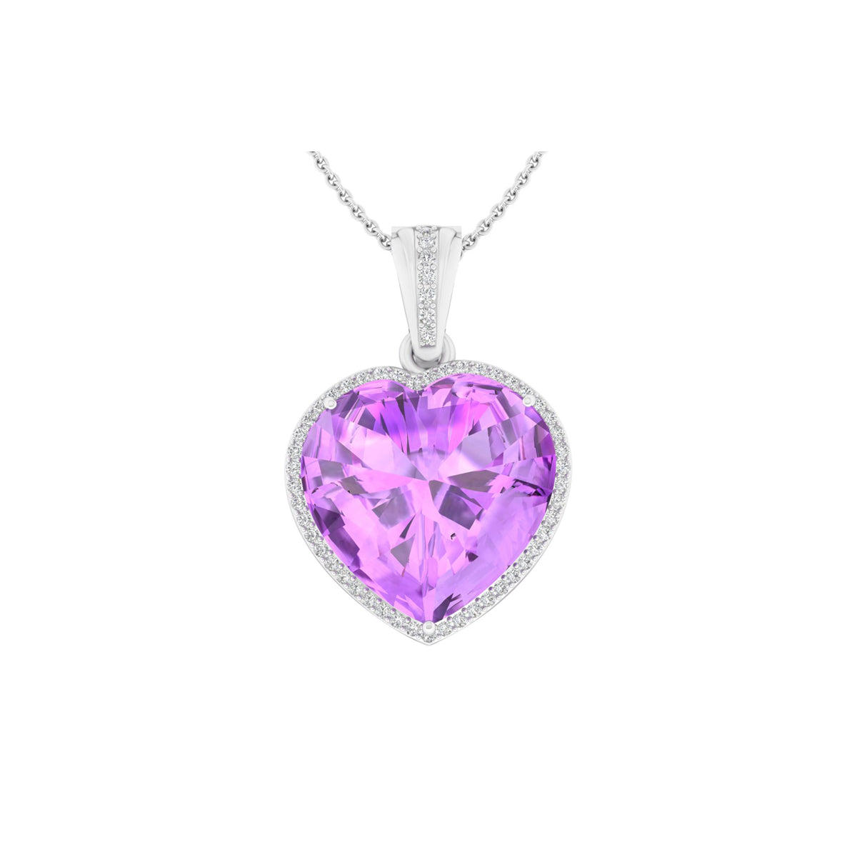 Pink Amethyst Pendant with White Diamond in 18Kt White Gold 17.31cts