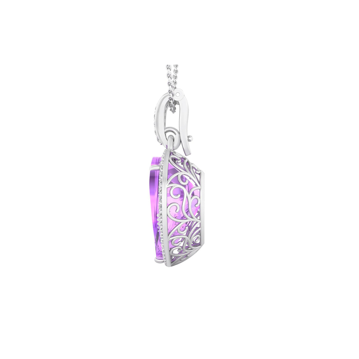 Pink Amethyst Pendant with White Diamond in 18Kt White Gold 17.31cts