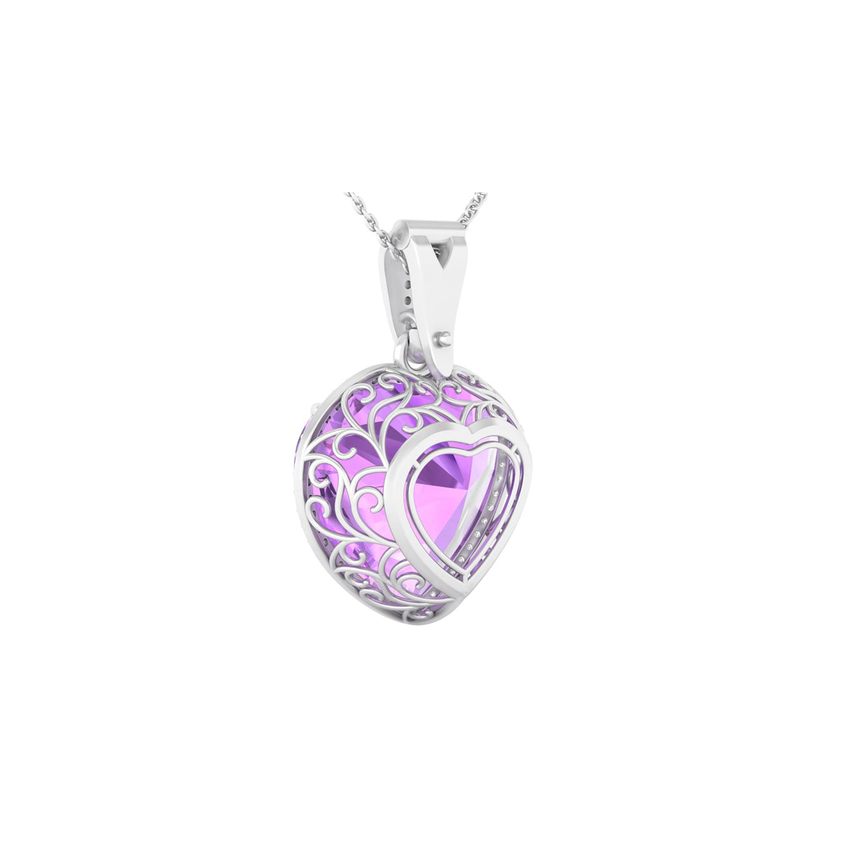 Pink Amethyst Pendant with White Diamond in 18Kt White Gold 17.31cts