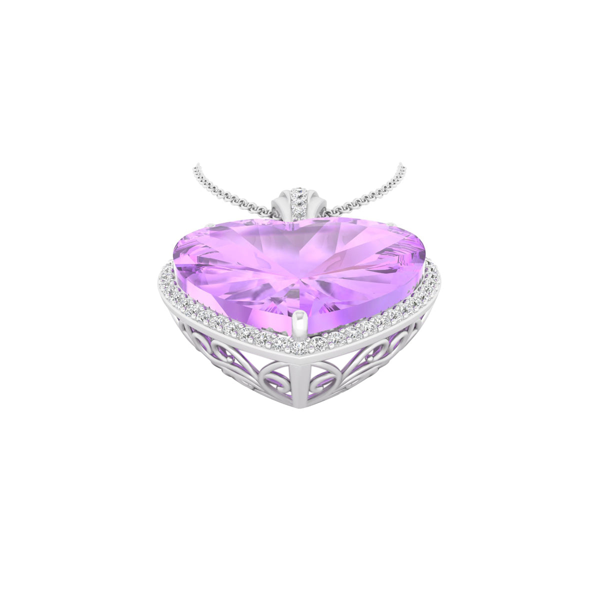 Pink Amethyst Pendant with White Diamond in 18Kt White Gold 17.31cts