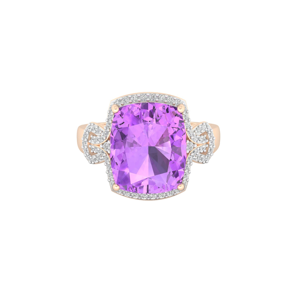 Pink Amethyst Ring with White Diamond in 18Kt Gold 5.69cts