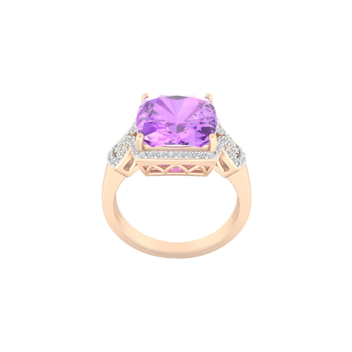 Pink Amethyst Ring with White Diamond in 18Kt Gold 5.69cts