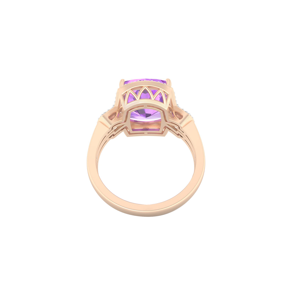 Pink Amethyst Ring with White Diamond in 18Kt Gold 5.69cts