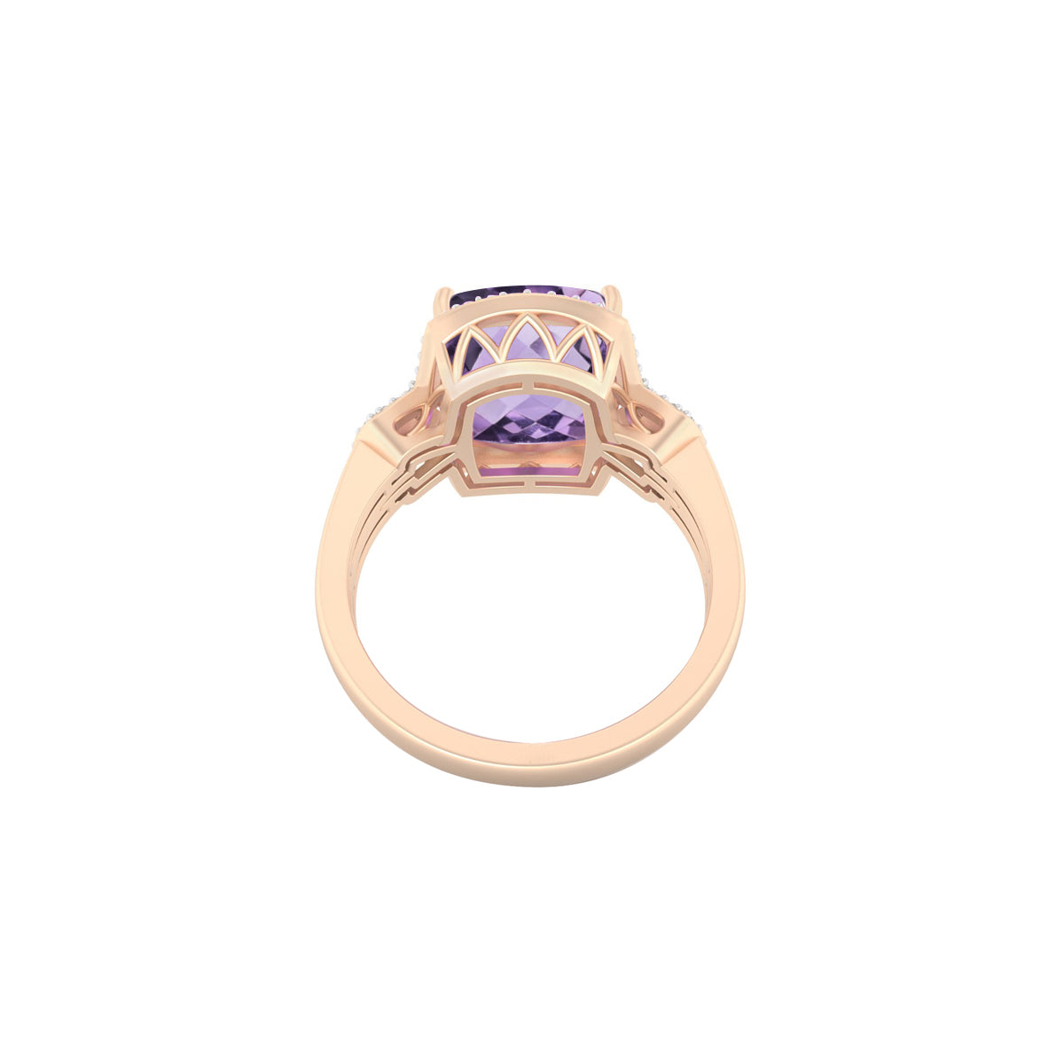 Pink Amethyst Ring with White Diamond in 18Kt Gold 5.69cts