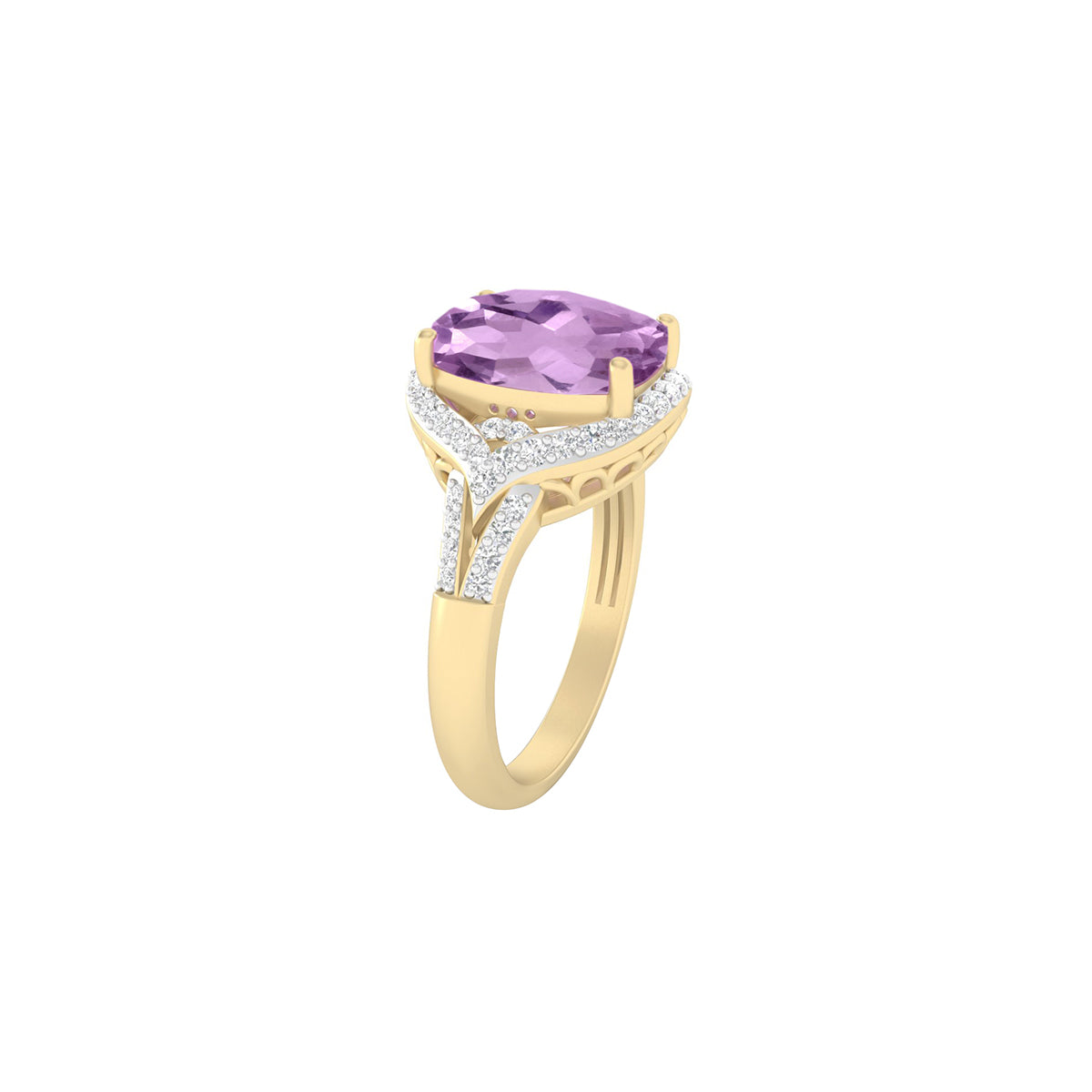Pink Amethyst Ring with White Diamond in 18Kt Gold 3.11cts