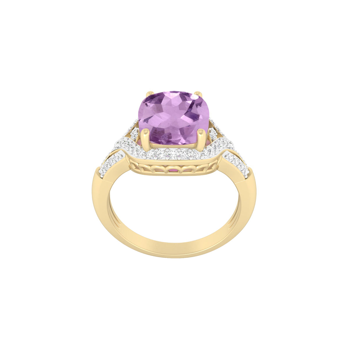 Pink Amethyst Ring with White Diamond in 18Kt Gold 3.11cts