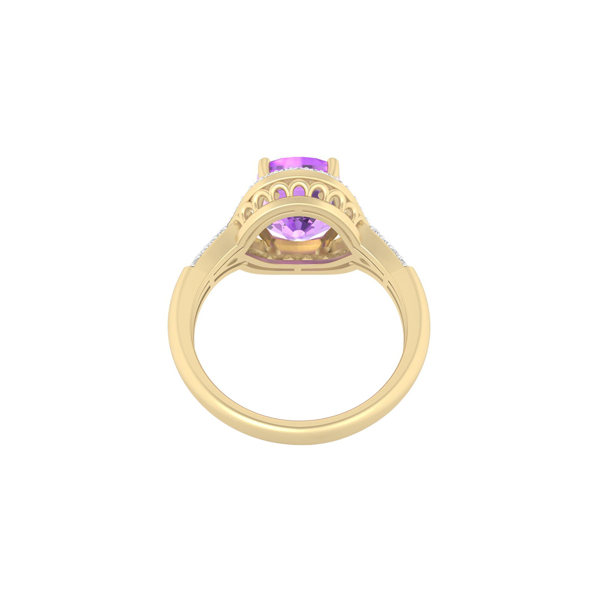 Pink Amethyst Ring with White Diamond in 18Kt Gold 3.11cts