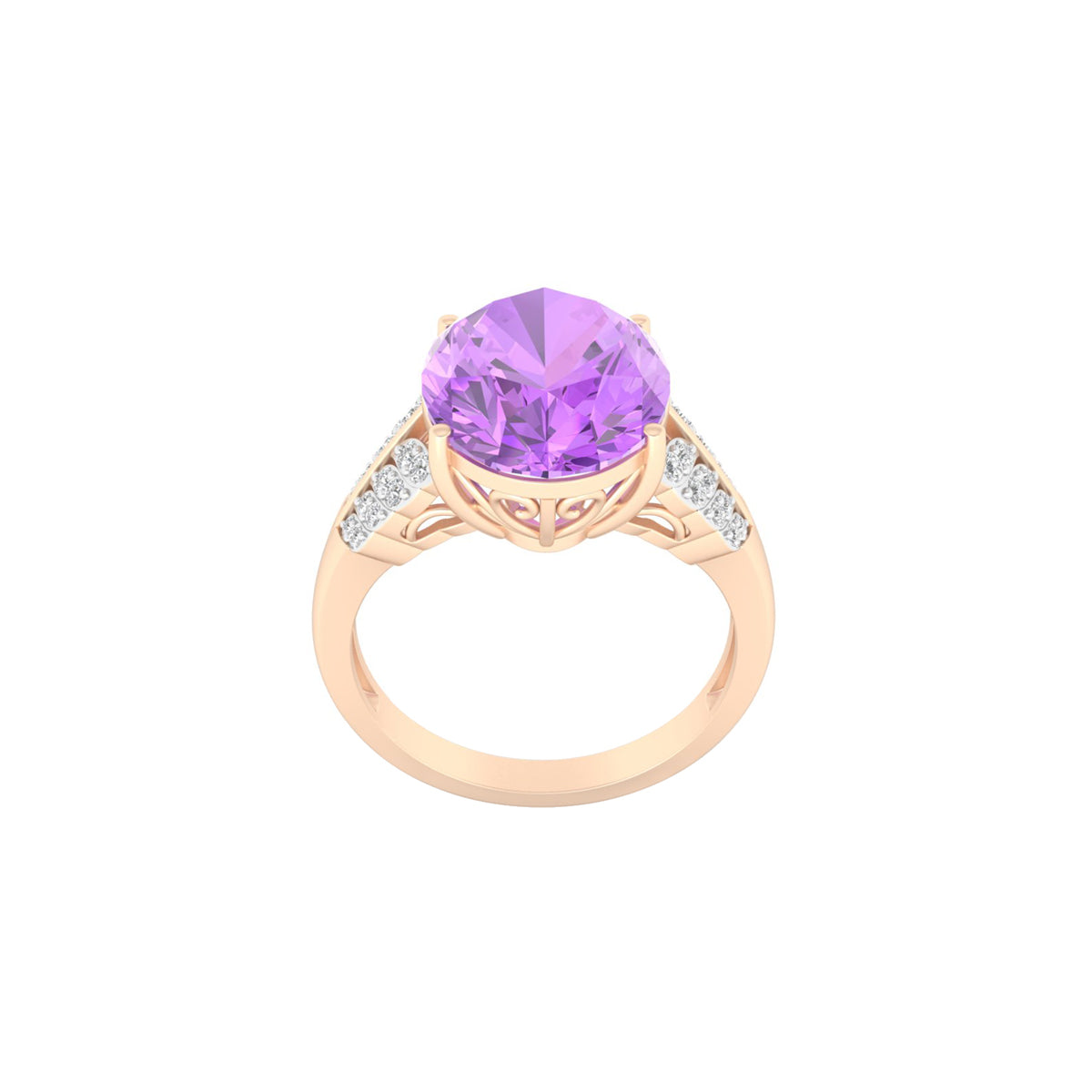 Pink Amethyst Ring with White Diamond in 18Kt Gold 5.58cts