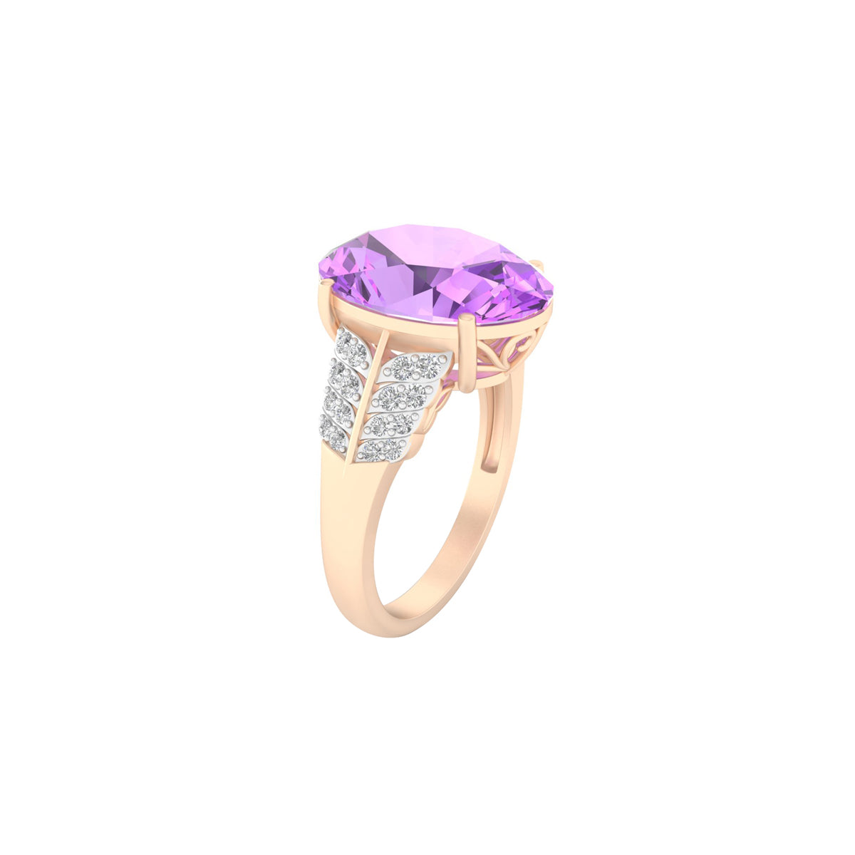 Pink Amethyst Ring with White Diamond in 18Kt Gold 5.58cts