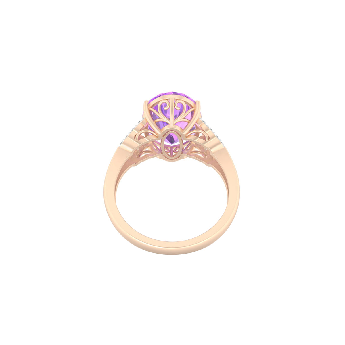 Pink Amethyst Ring with White Diamond in 18Kt Gold 5.58cts